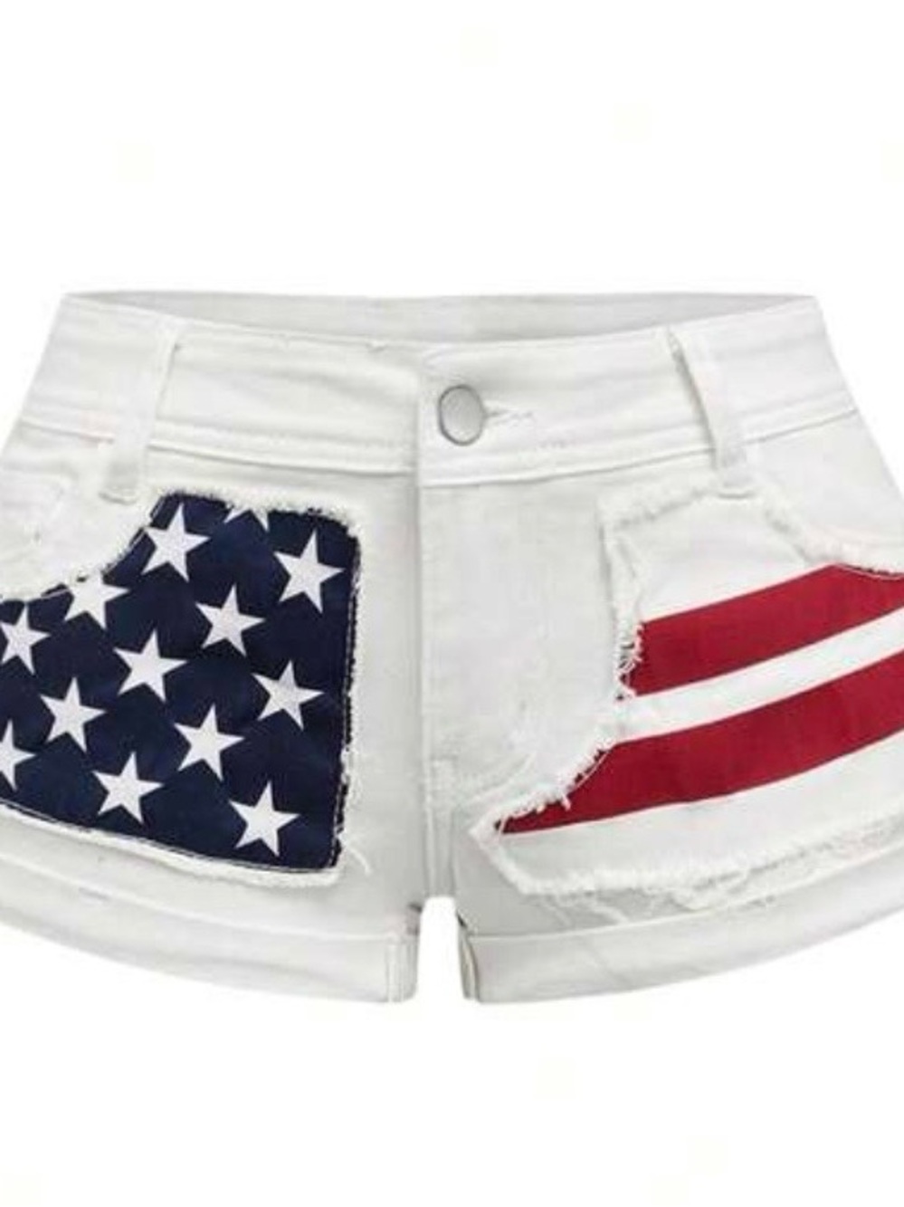 White Women's Denim Shorts with American Flag Patch